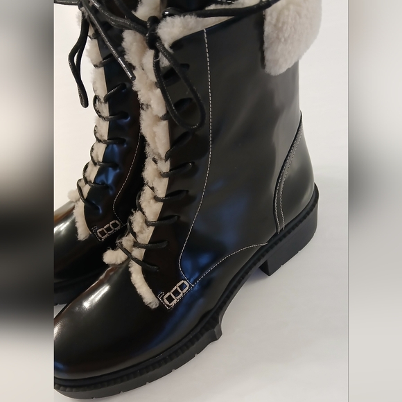 COACH Leighton Shearling Bootie • Black Patent Leather • Size 9.5 B - Picture 6 of 14